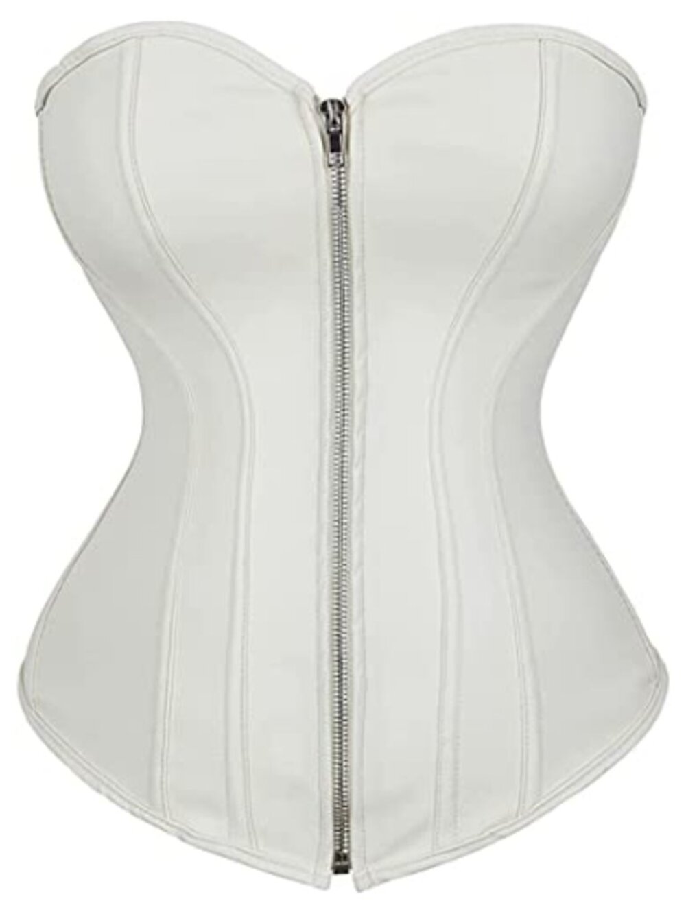Faux Leather Overbust Corset Top Zipper Steampunk Bustier Costume